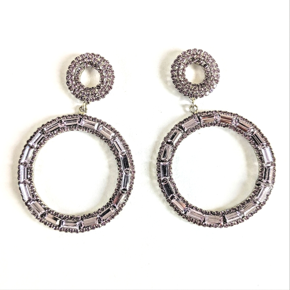 🟣Elegant Purple Baguette Beaded Hoop Earrings NWOT